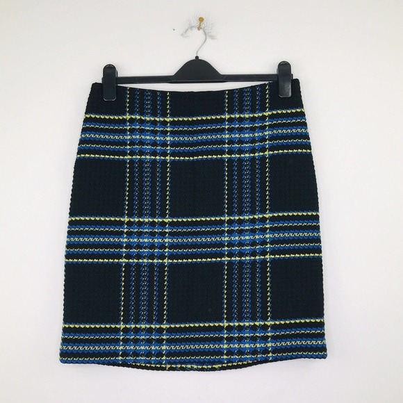 J McLaughlin Women's 6 Skirt Zip Up Back Cotton Blend Stretch Plaid Blue AK19 - Picture 1 of 5